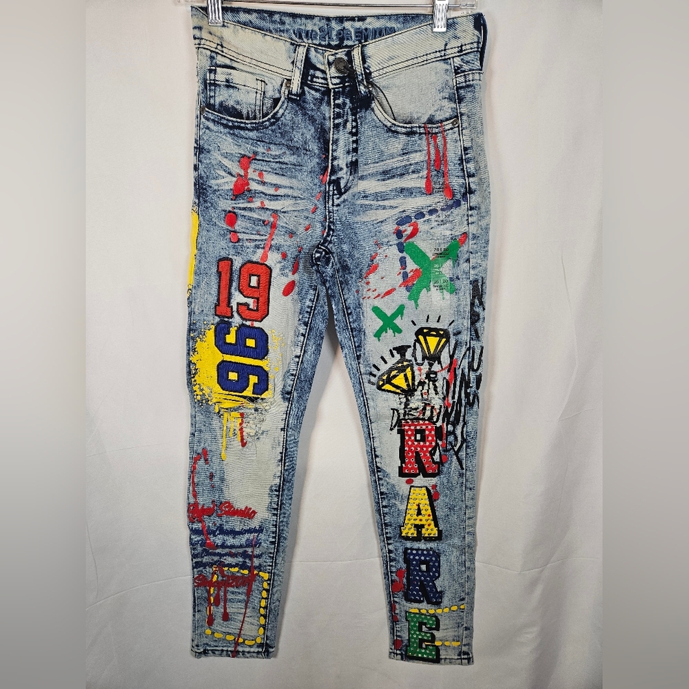 Rue21 Premium Graffiti Skinny Jeans | Paint Splatter Streetwear | 26x30 NWT